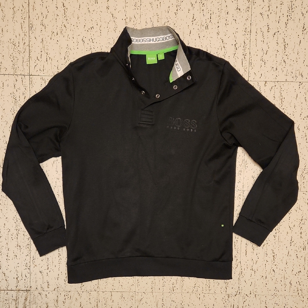 Hugo Boss Black 1/4 Button Down Multi Spellout Collar Lightweight Sweater